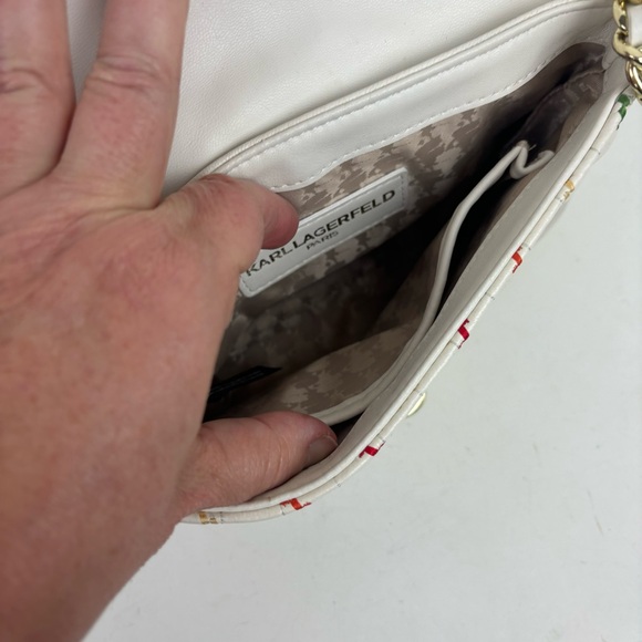 Karl Lagerfeld- Paris off-white leather bag /chain strap and mult-colored stitch - Picture 11 of 16